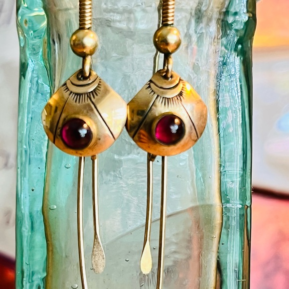 Jewelry - Garnet Goldtone double-strand earrings